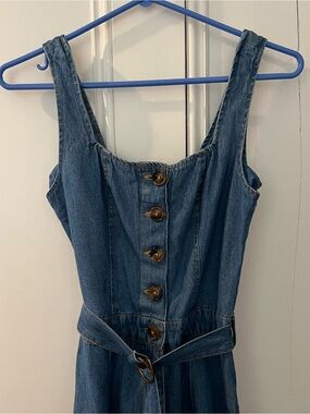Sincerely Jules Denim Jumpsuit Belted Wide Leg Button Front